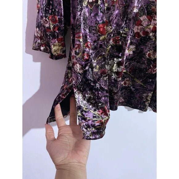 Velvet Burnout Blouse Top 1X Purple Floral Whimsigoth Fairygrunge Boho Feminine - Picture 4 of 10